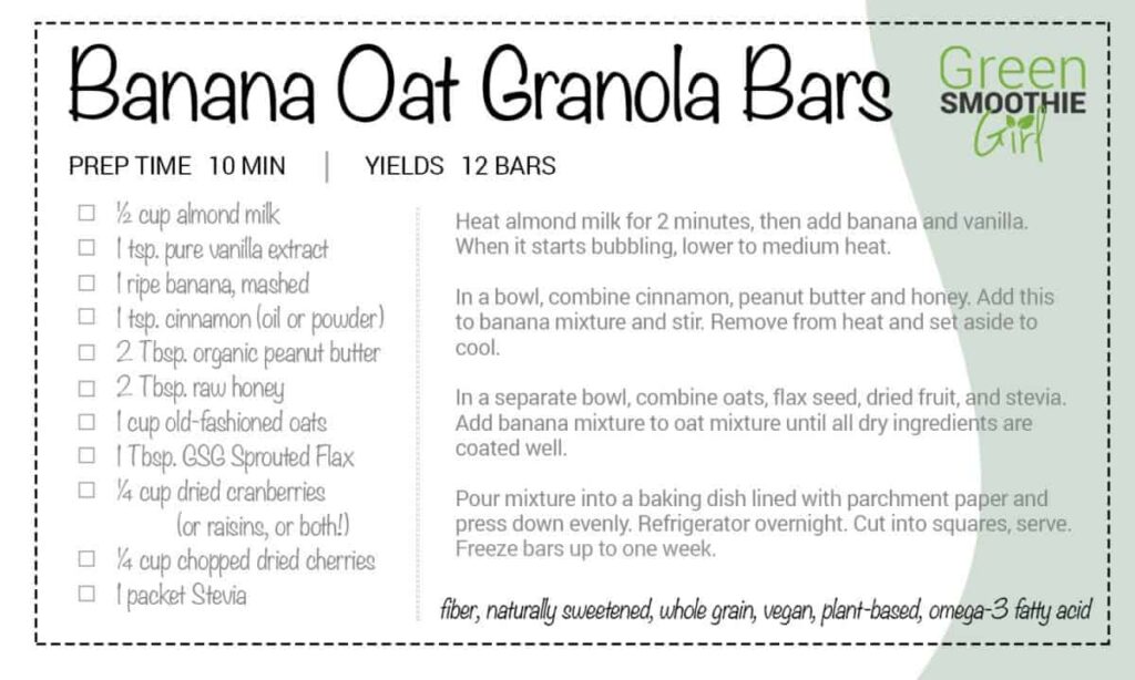 gsg recipe banana oat granola bar card