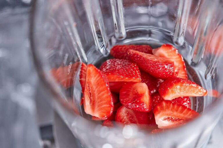 fresh strawberries in a blender