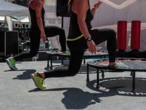 Photo of mini trampolines from "Leaps and Bounds: The Health Benefits of Rebounding" at Green Smoothie Girl.