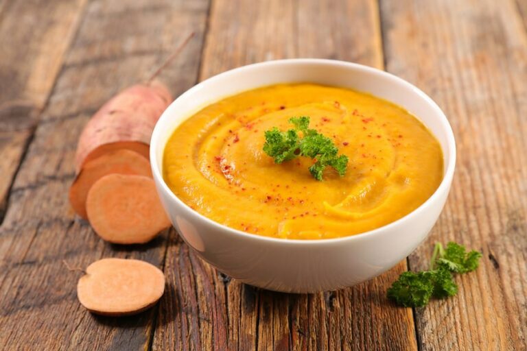 thai sweet potato soup in a bowl