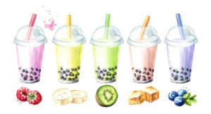 Graphic of fruity bubble tea from "How To Make Healthy Bubble Tea" at Green Smoothie Girl.