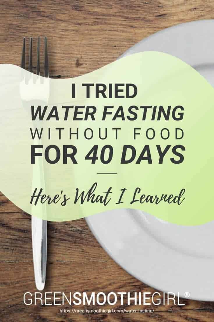 Photo of empty plate and fork with post's title text overlay from "I tried water fasting without food for 40 days here's what I learned" by Green Smoothie Girl