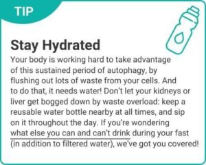 Graphic of tip "Stay Hydrated" from "3-Day Modified Fasting Eating Plan and Sample 3-Day Menu" by Green Smoothie Girl