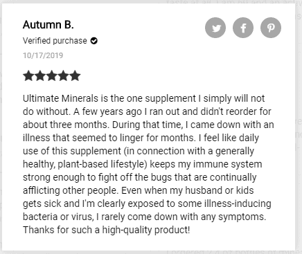 A customer review for Ultimate Minerals from GreenSmoothieGirl