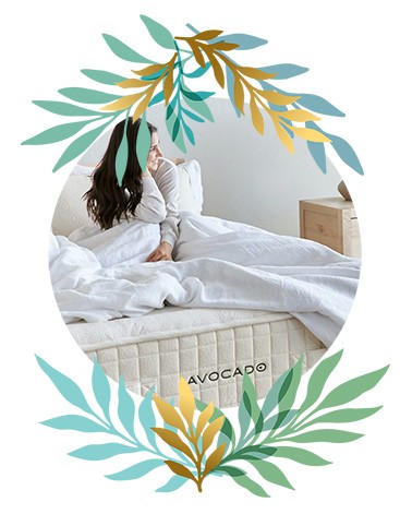 Woman sitting on avocado mattress