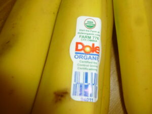 USDA organic label on bananas