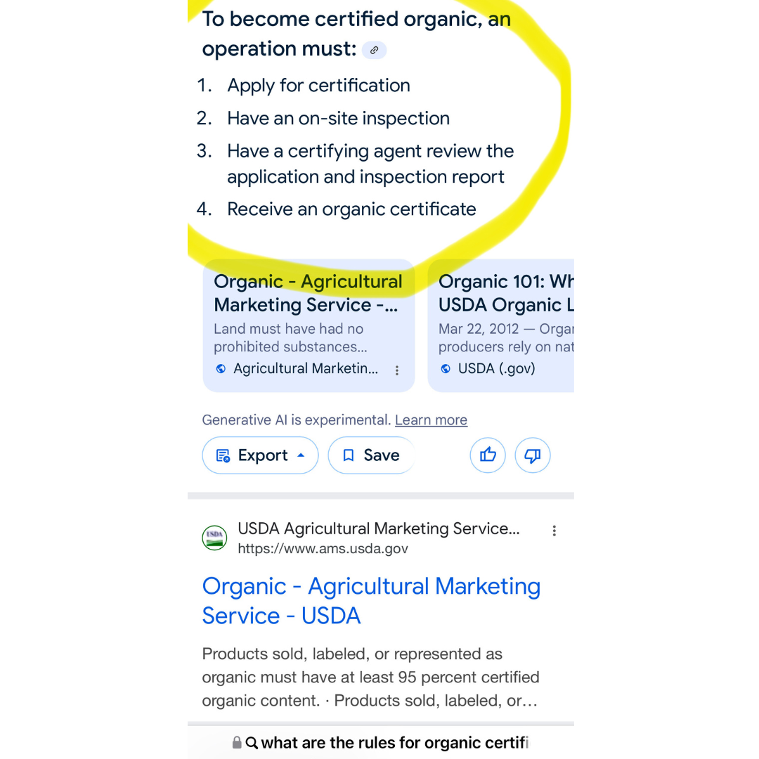 Rules for organic certificaiton Google search