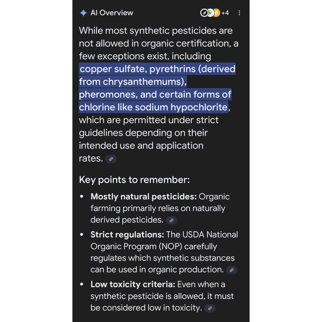 Synthetic pesticides allowed in organic certification foods Google search