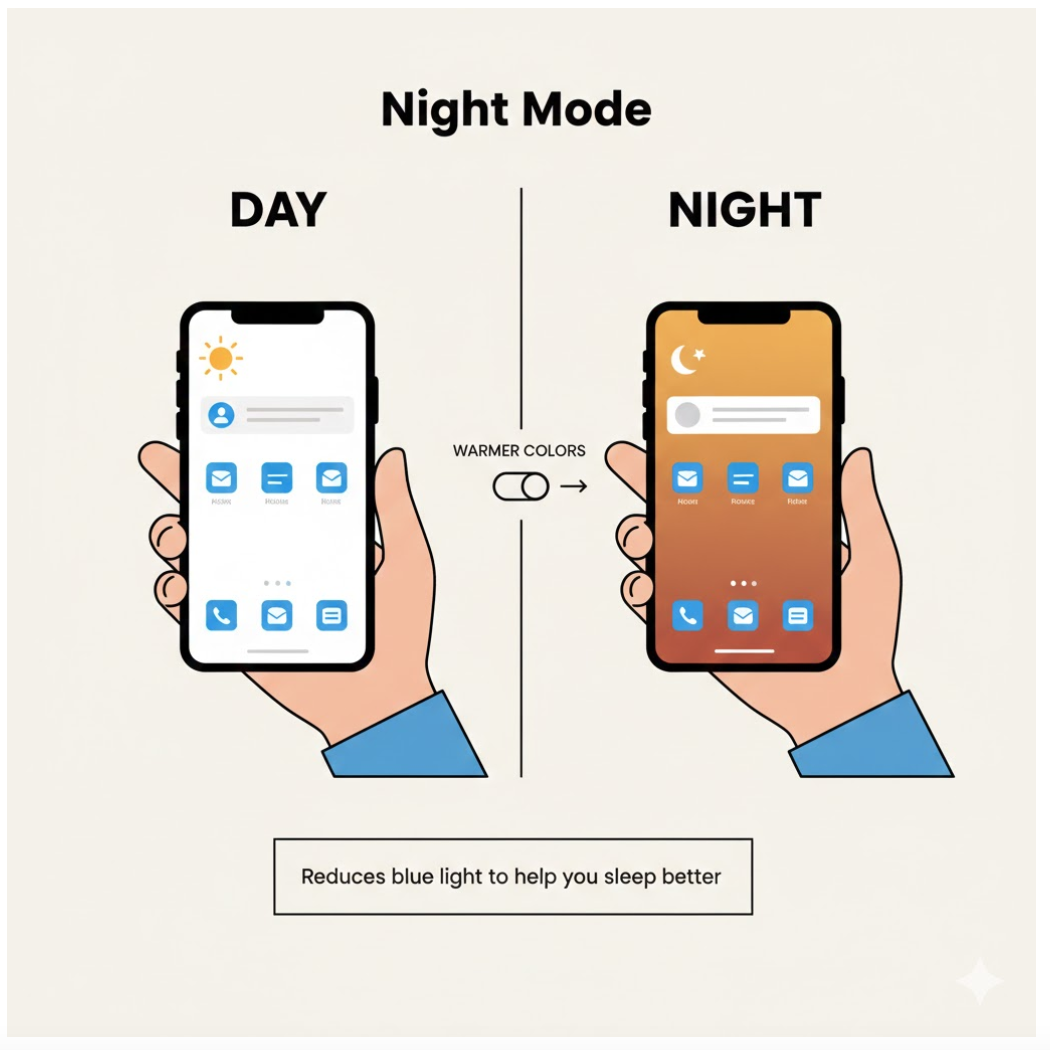 Night mode image for protecting your eyes