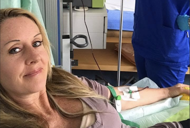 Robyn at the clinic getting a transfusion